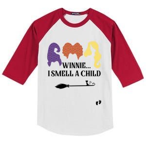 Winnie I Smell A Child Halloween Pregnancy Announcet Mom Gift Kids Colorblock Raglan Jersey