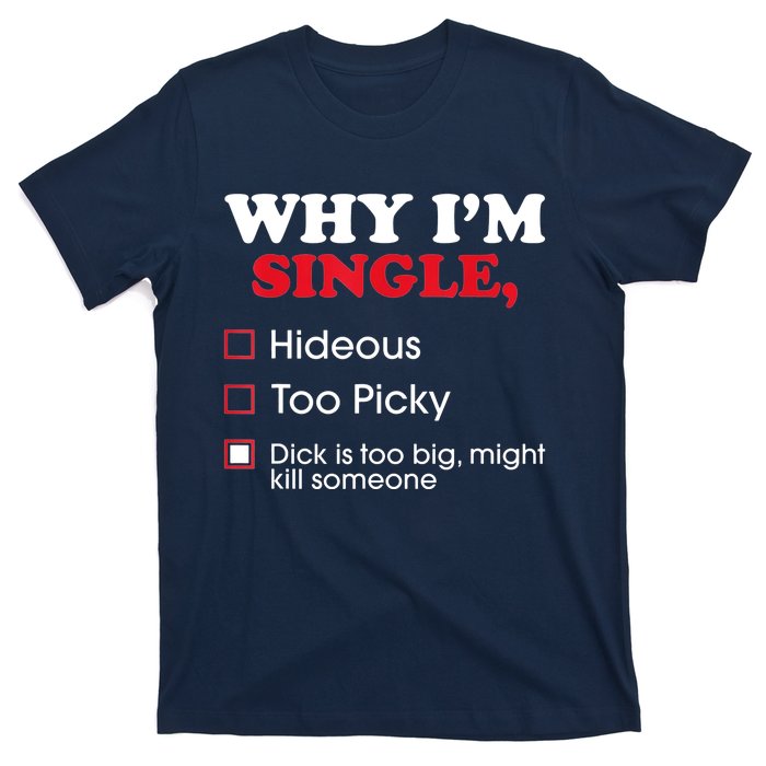 Why Im Single Dick Is Too Big Funny Gift For Singles T-Shirt