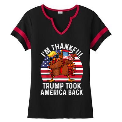 Winner IM Thankful Trump Won Took America Back Thanksgiving Ladies Halftime Notch Neck Tee