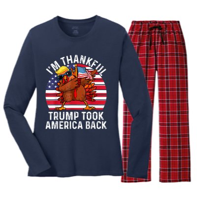 Winner IM Thankful Trump Won Took America Back Thanksgiving Women's Long Sleeve Flannel Pajama Set 