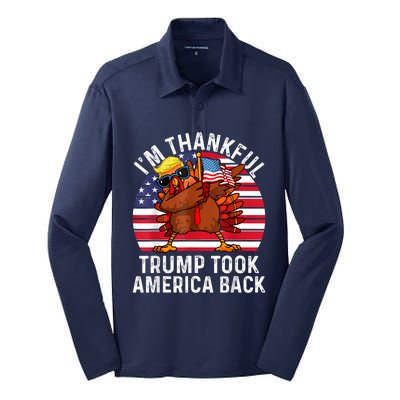 Winner IM Thankful Trump Won Took America Back Thanksgiving Silk Touch Performance Long Sleeve Polo