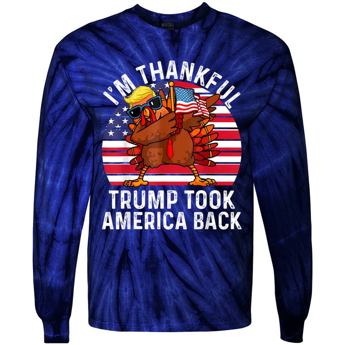 Winner IM Thankful Trump Won Took America Back Thanksgiving Tie-Dye Long Sleeve Shirt