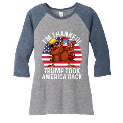 Winner IM Thankful Trump Won Took America Back Thanksgiving Women's Tri-Blend 3/4-Sleeve Raglan Shirt