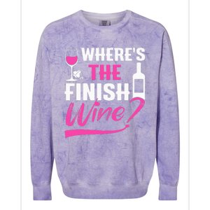 Where Is The Finish Wine Funny Runner Marathon Colorblast Crewneck Sweatshirt