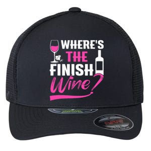 Where Is The Finish Wine Funny Runner Marathon Flexfit Unipanel Trucker Cap