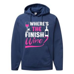 Where Is The Finish Wine Funny Runner Marathon Performance Fleece Hoodie