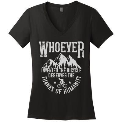 Whoever Invented The Bicycle Deserves The Thanks Of Humanity Women's V-Neck T-Shirt