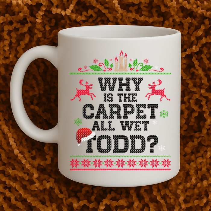 Why Is The Carpet All Wet, TODD Ugly Christmas Sweater Mug