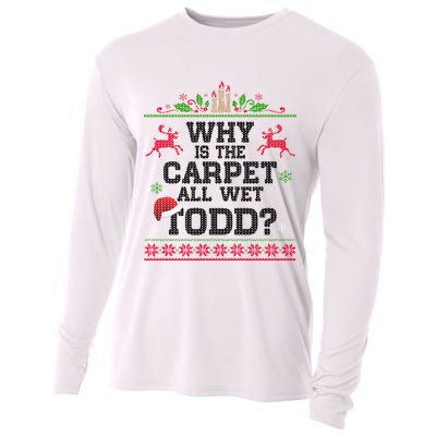 Why Is The Carpet All Wet, TODD Ugly Christmas Sweater Cooling Performance Long Sleeve Crew
