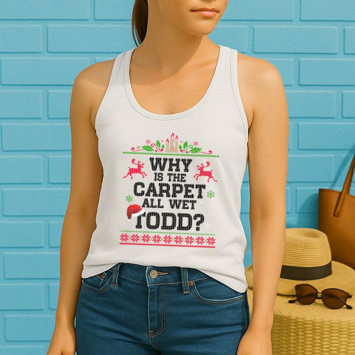 Why Is The Carpet All Wet, TODD Ugly Christmas Sweater Womens Tank Top