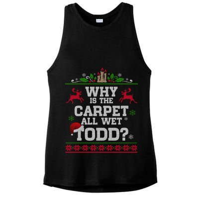 Why Is The Carpet All Wet Todd Funny Ugly Christmas Ladies PosiCharge Tri-Blend Wicking Tank