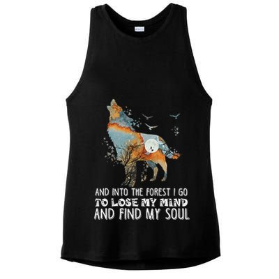 Wolf Into The Forest I Go To Lose My Mind And Find My Soul Ladies PosiCharge Tri-Blend Wicking Tank