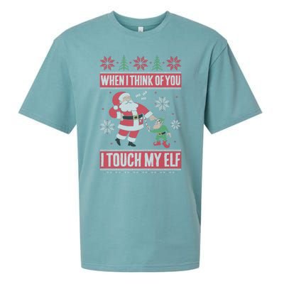 When I Think Of You I Touch My Elf Funny Santa Gift Sueded Cloud Jersey T-Shirt