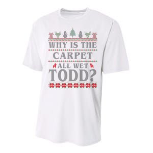 Why Is The Carpet All Wet Todd Funny Ugly Christmas Performance Sprint T-Shirt