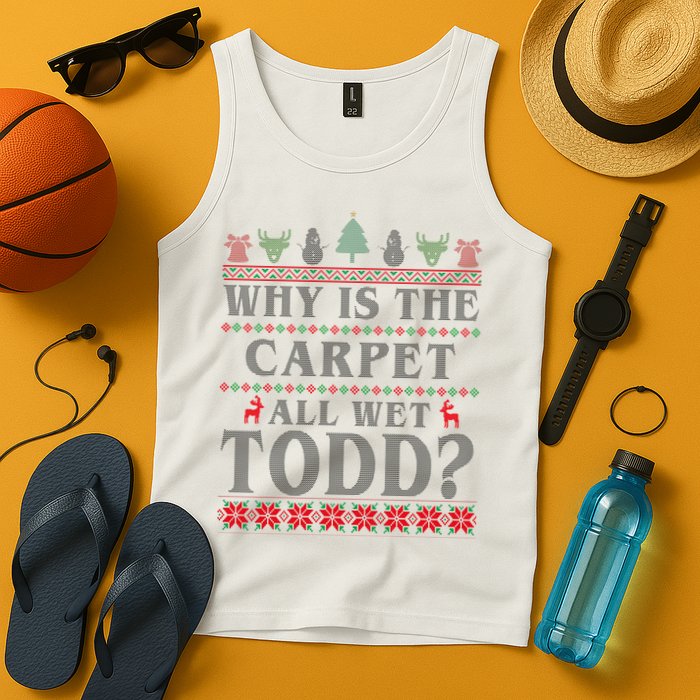 Why Is The Carpet All Wet Todd Funny Ugly Christmas Tank Top