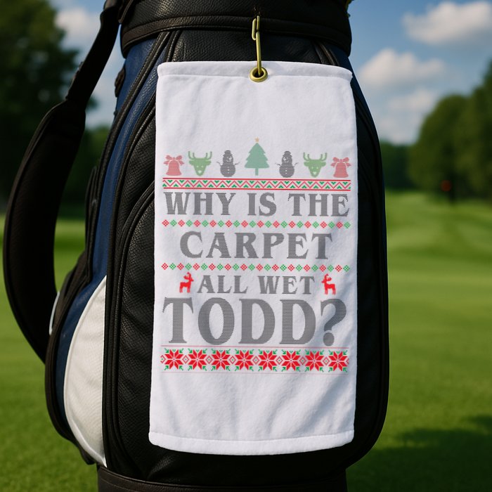 Why Is The Carpet All Wet Todd Funny Ugly Christmas Golf Towel
