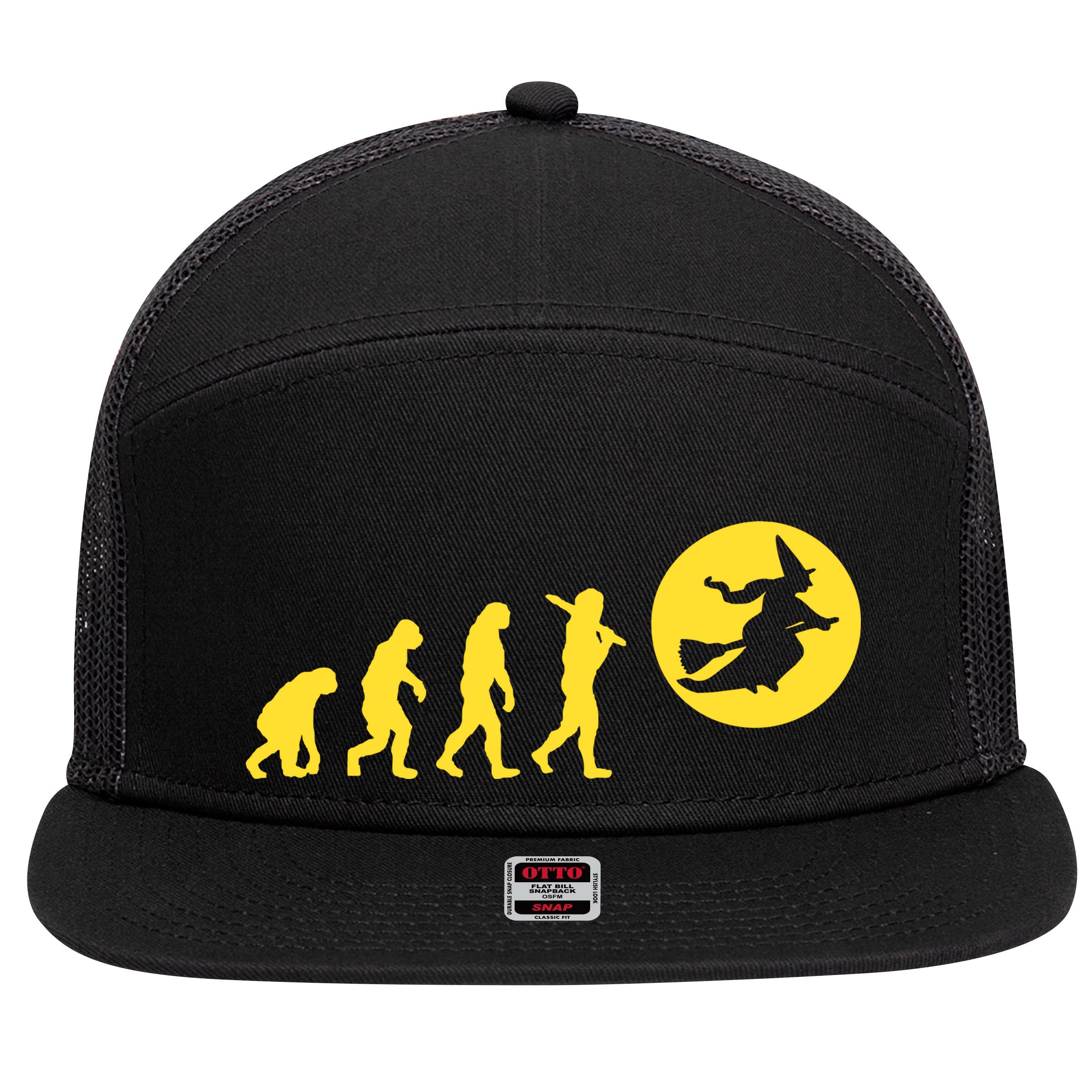 Witch Evolution Funny Halloween 7 Panel Mesh Trucker Snapback Hat