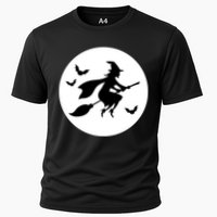 Witch Flying Over Moon Halloween Cooling Performance Crew T-Shirt