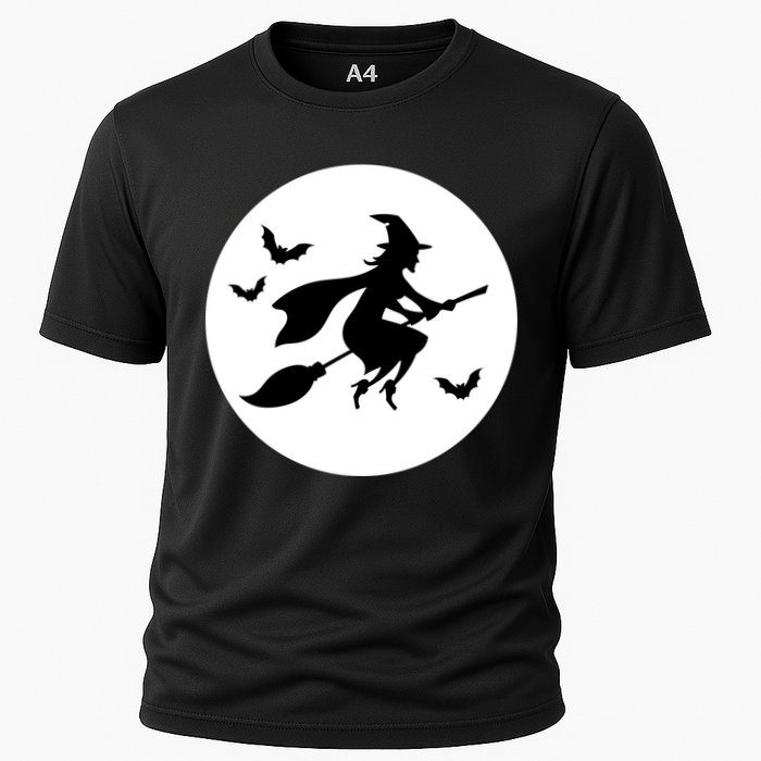 Witch Flying Over Moon Halloween Cooling Performance Crew T-Shirt