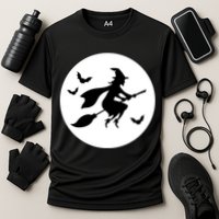 Witch Flying Over Moon Halloween Cooling Performance Crew T-Shirt