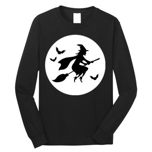 Witch Flying Over Moon Halloween Long Sleeve Shirt