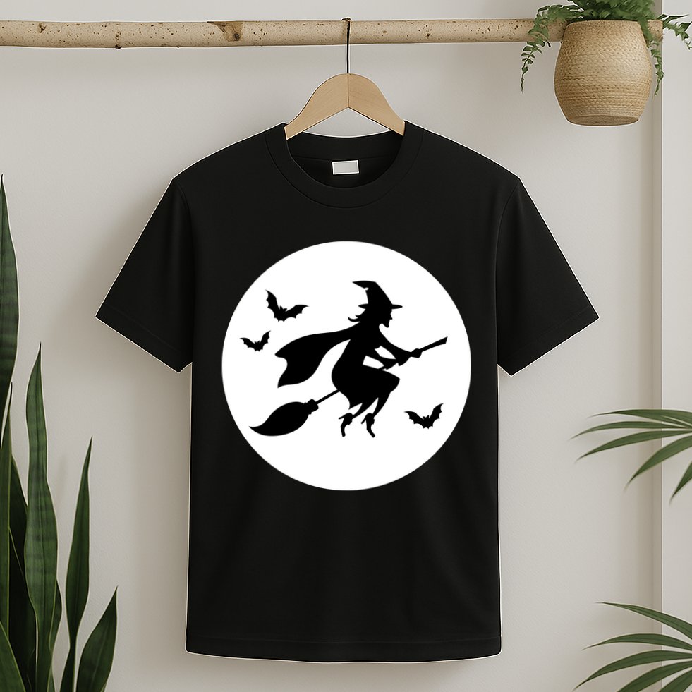 Witch Flying Over Moon Halloween T-Shirt