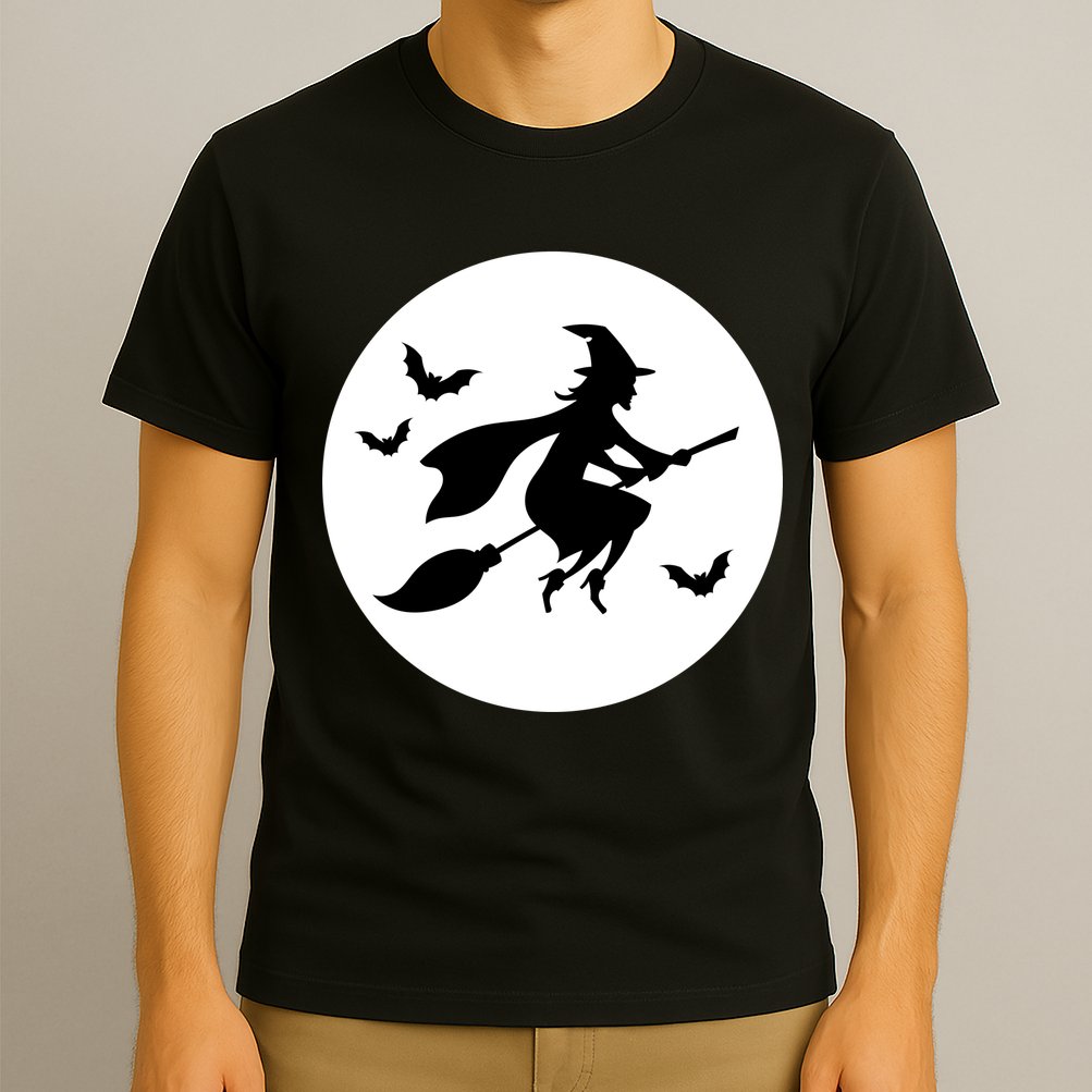Witch Flying Over Moon Halloween T-Shirt