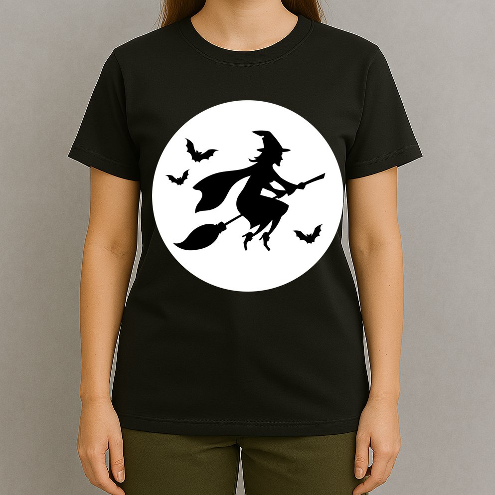 Witch Flying Over Moon Halloween T-Shirt