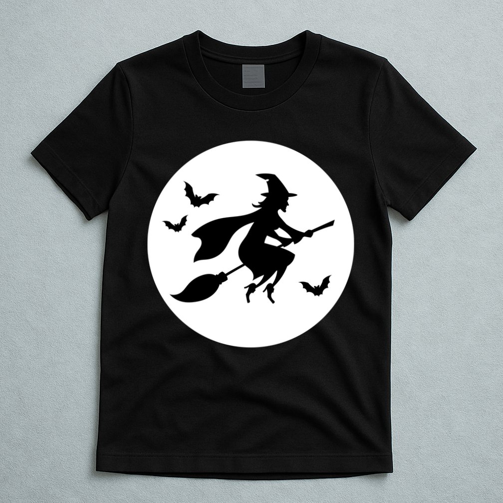 Witch Flying Over Moon Halloween T-Shirt