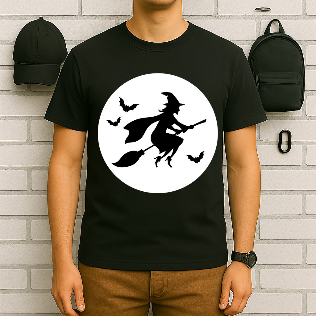 Witch Flying Over Moon Halloween T-Shirt