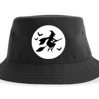Witch Flying Over Moon Halloween Sustainable Bucket Hat