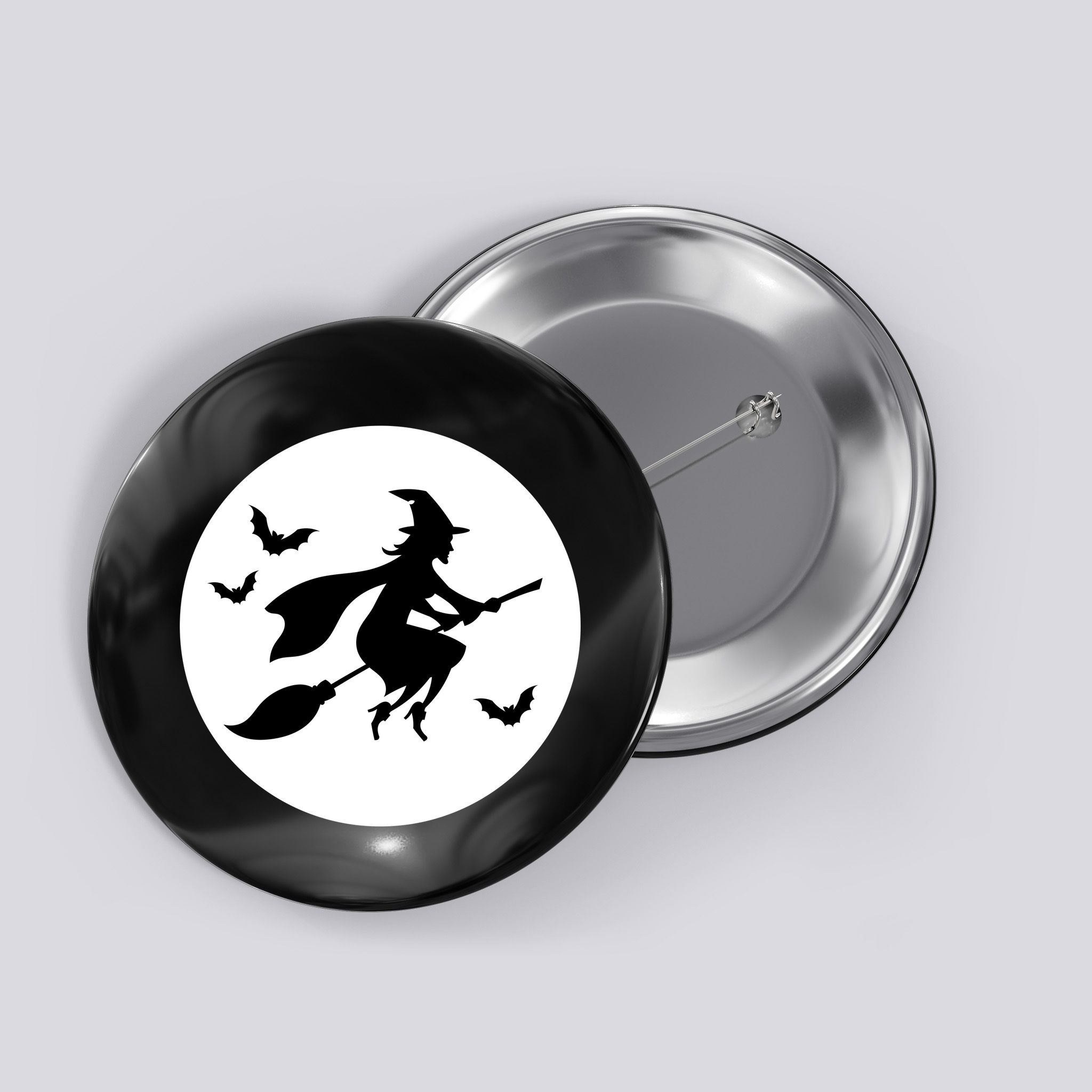 Witch Flying Over Moon Halloween Button
