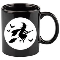Witch Flying Over Moon Halloween 11oz C Handle Ceramic Mug