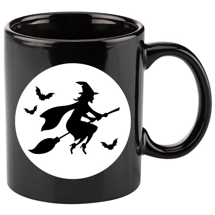 Witch Flying Over Moon Halloween 11oz C Handle Ceramic Mug