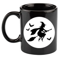 Witch Flying Over Moon Halloween 11oz C Handle Ceramic Mug