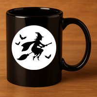 Witch Flying Over Moon Halloween 11oz C Handle Ceramic Mug