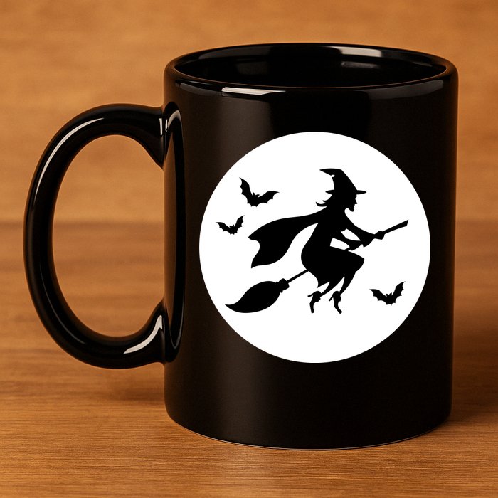 Witch Flying Over Moon Halloween 11oz C Handle Ceramic Mug