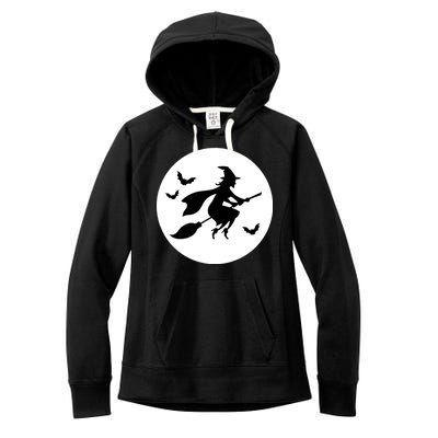 Witch Flying Over Moon Halloween Women's Fleece Hoodie