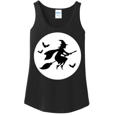 Witch Flying Over Moon Halloween Ladies Essential Tank