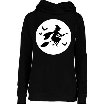 Witch Flying Over Moon Halloween Womens Funnel Neck Pullover Hood