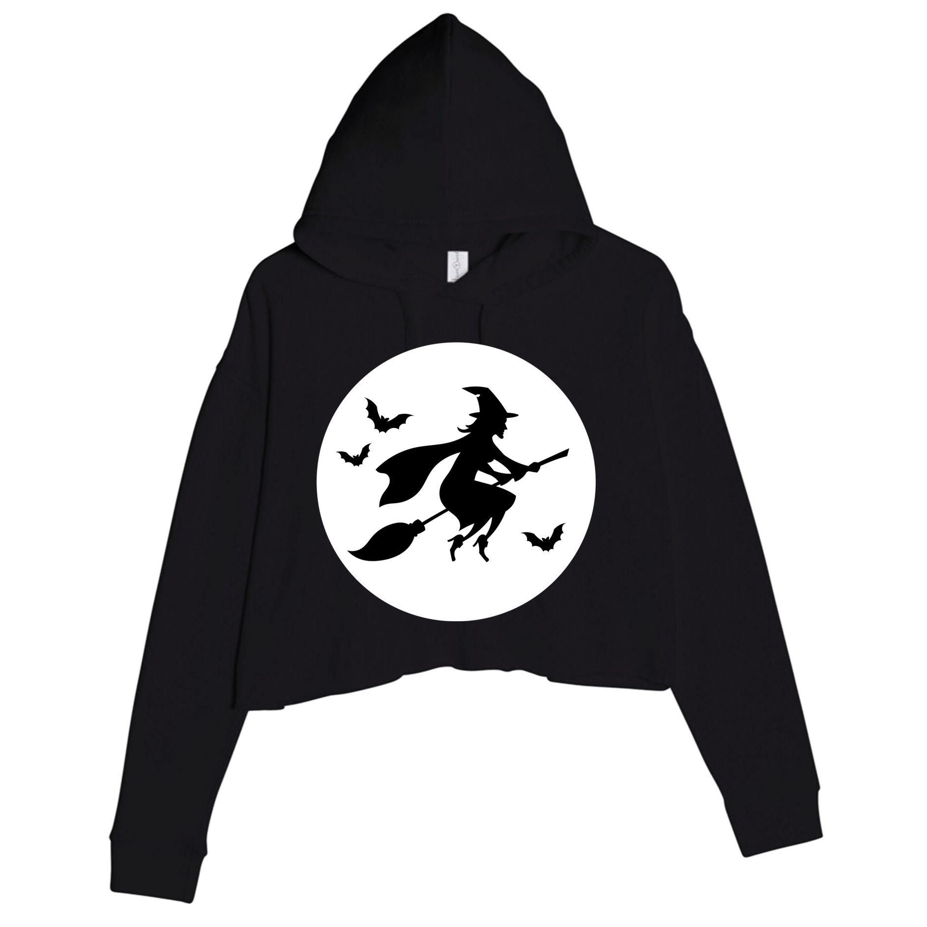 Witch Flying Over Moon Halloween Crop Fleece Hoodie