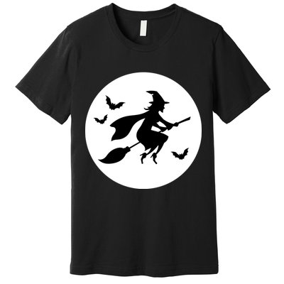 Witch Flying Over Moon Halloween Premium T-Shirt