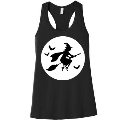 Witch Flying Over Moon Halloween Women's Racerback Tank