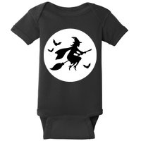 Witch Flying Over Moon Halloween Baby Bodysuit