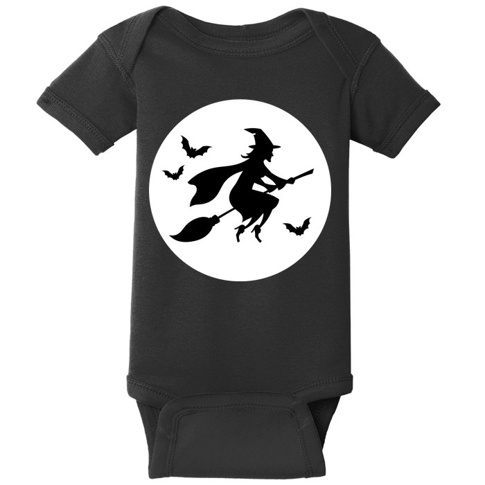 Witch Flying Over Moon Halloween Baby Bodysuit