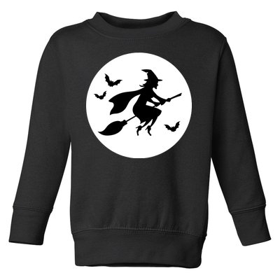 Witch Flying Over Moon Halloween Toddler Sweatshirt