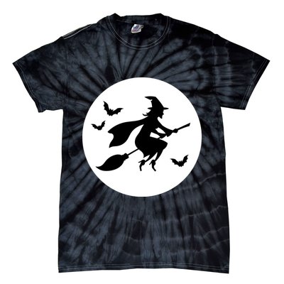 Witch Flying Over Moon Halloween Tie-Dye T-Shirt