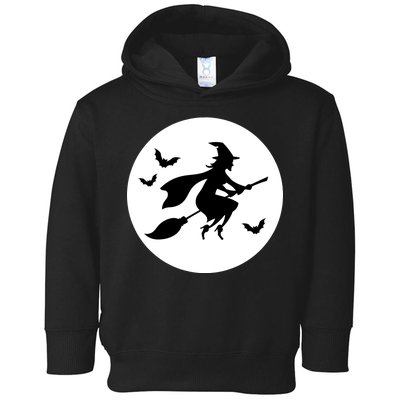 Witch Flying Over Moon Halloween Toddler Hoodie