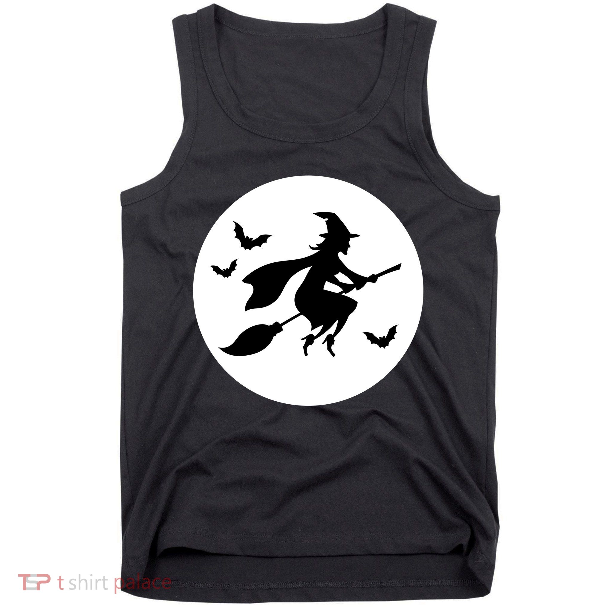 Witch Flying Over Moon Halloween Tank Top