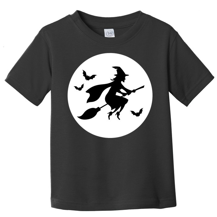 Witch Flying Over Moon Halloween Toddler T-Shirt